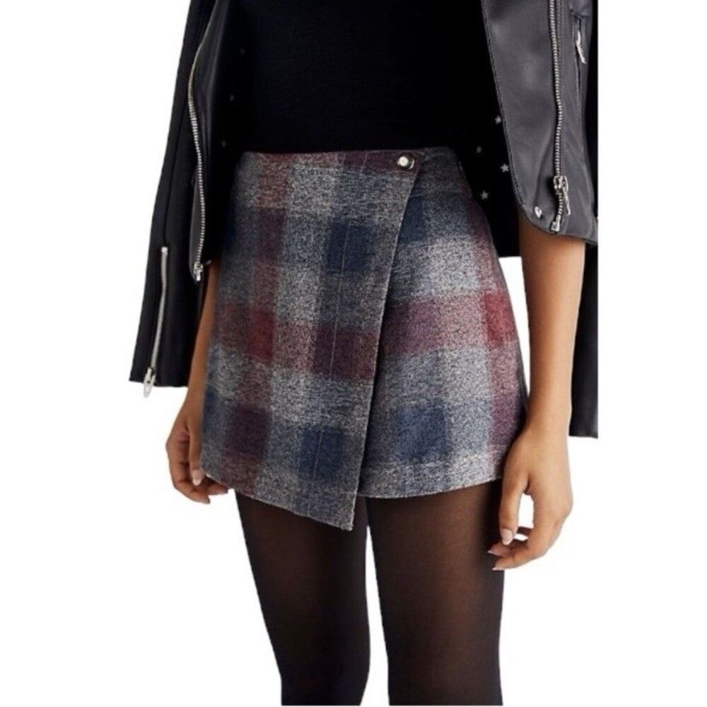Free People Womens Emmy Mini Menswear Plaid Skort Grey Cotton Size 6 - Picture 7 of 13